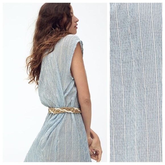 NWT. Zara Blue/White Stripped Belted Midi Shirt Dress. Size S. - Picture 3 of 8
